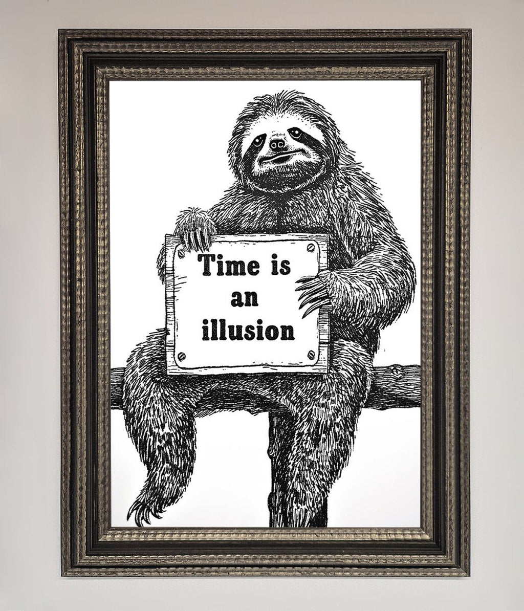 Time Is An Illusion Sloth Black Framed Poster-8