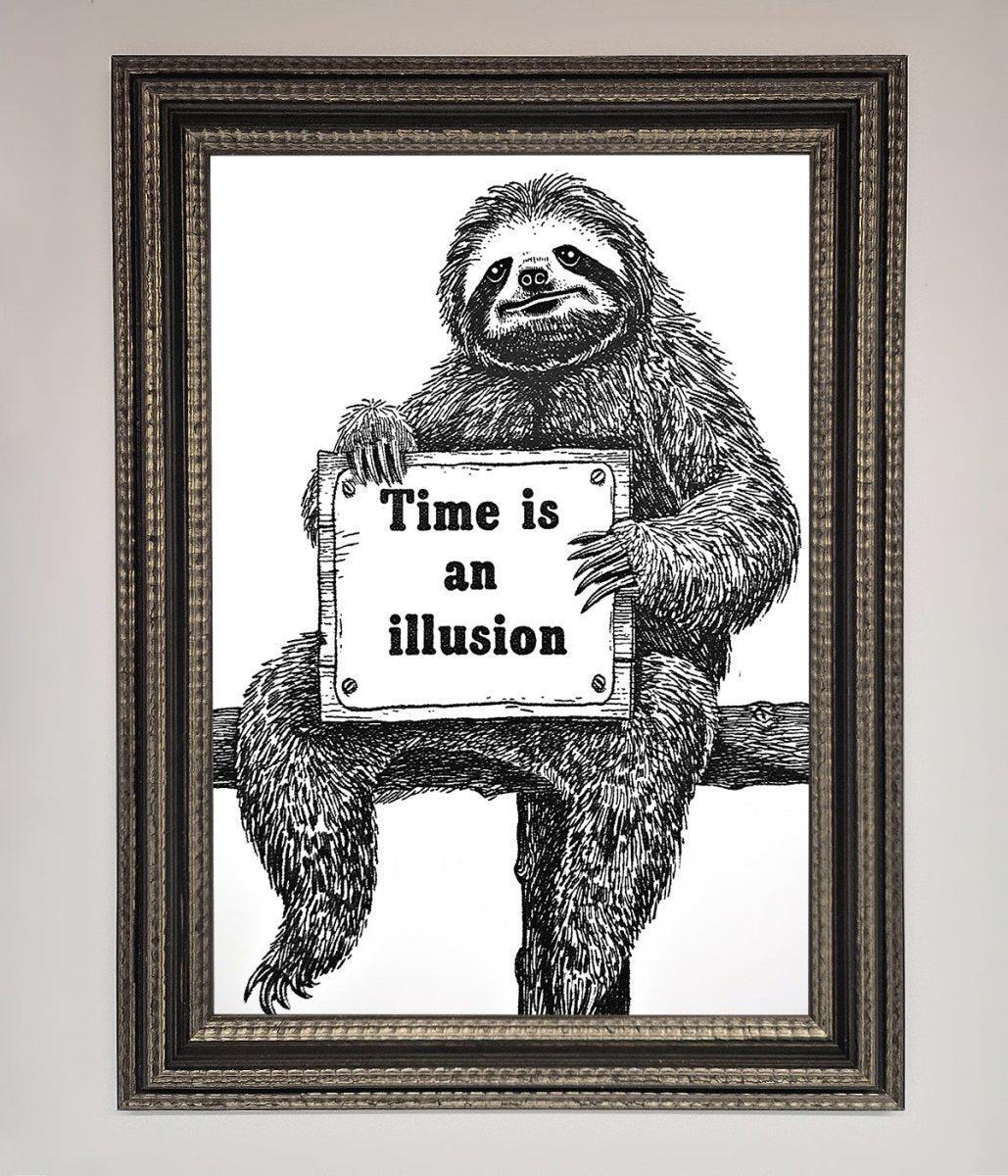 Time Is An Illusion Sloth Black Framed Poster-8