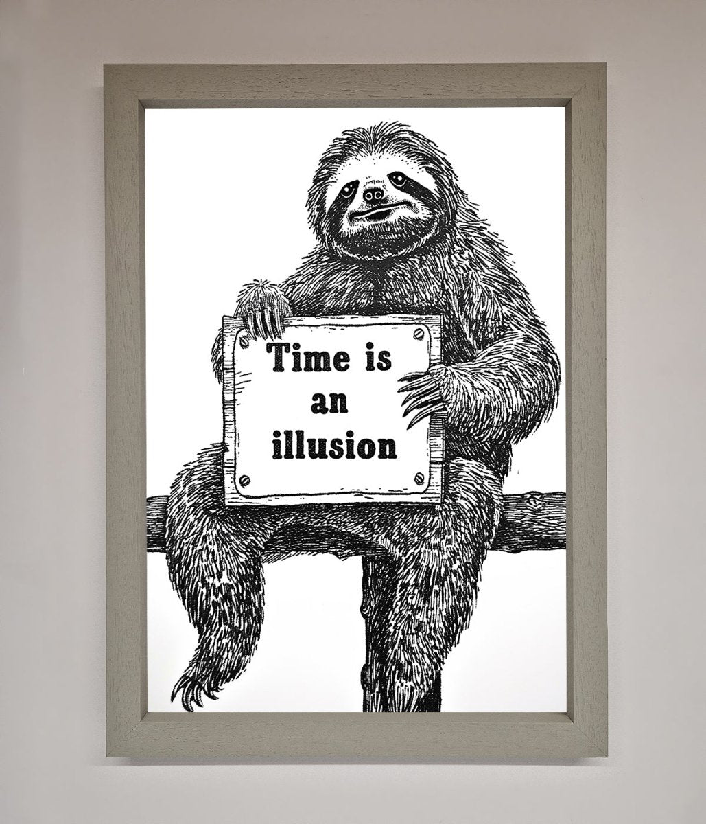 Time Is An Illusion Sloth Black Framed Poster-3