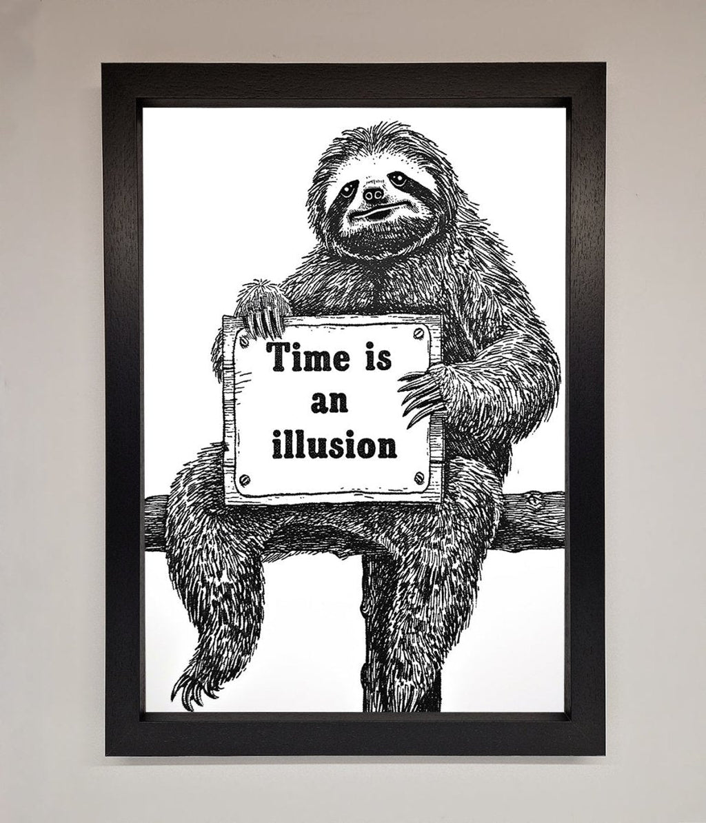 Time Is An Illusion Sloth Black Framed Poster-1
