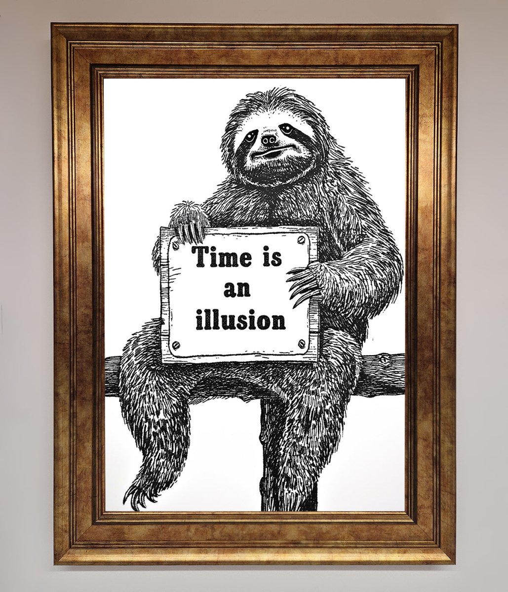 Time Is An Illusion Sloth Black Framed Poster-7