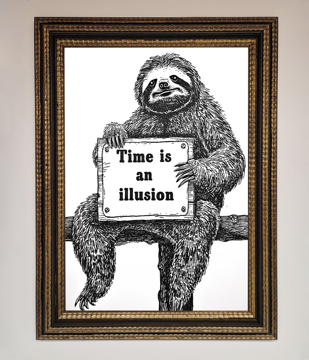 Time Is An Illusion Sloth Black Framed Poster-6