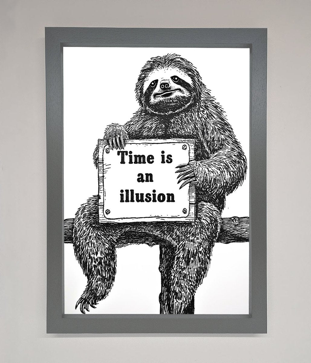 Time Is An Illusion Sloth Black Framed Poster-0