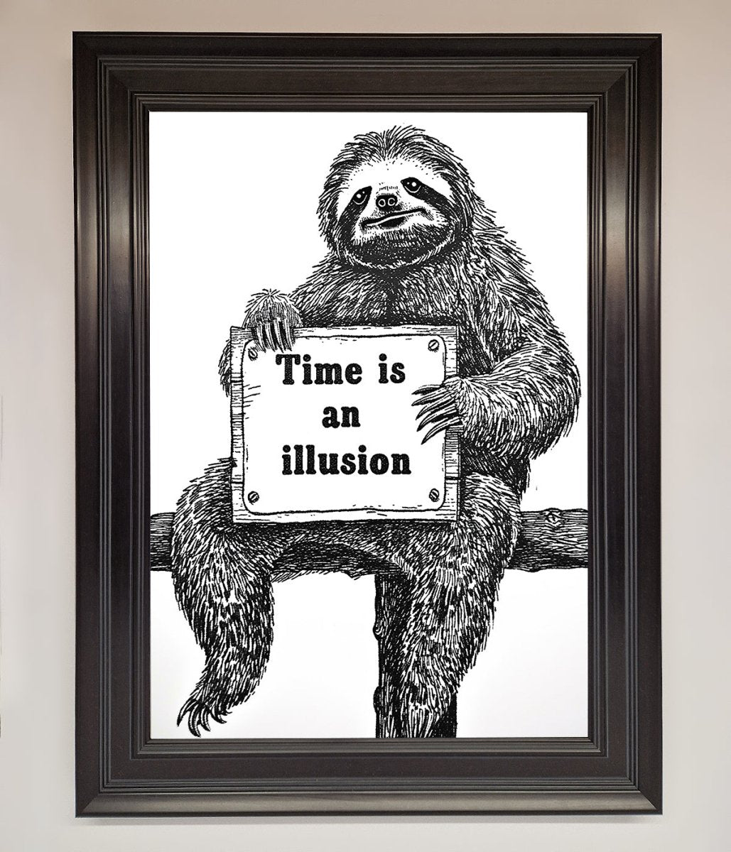 Time Is An Illusion Sloth Black Framed Poster-10