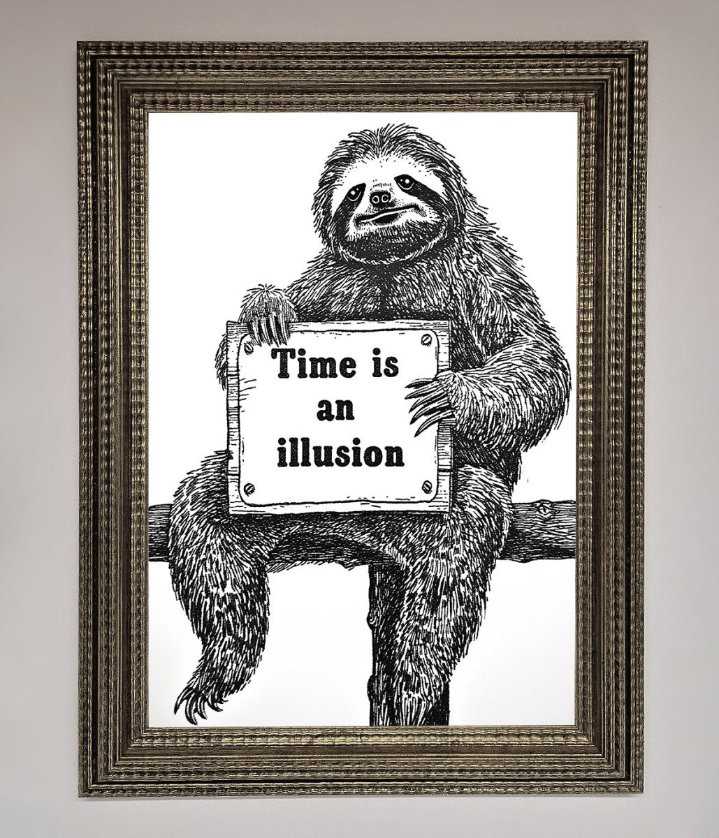 Time Is An Illusion Sloth Black Framed Poster-5