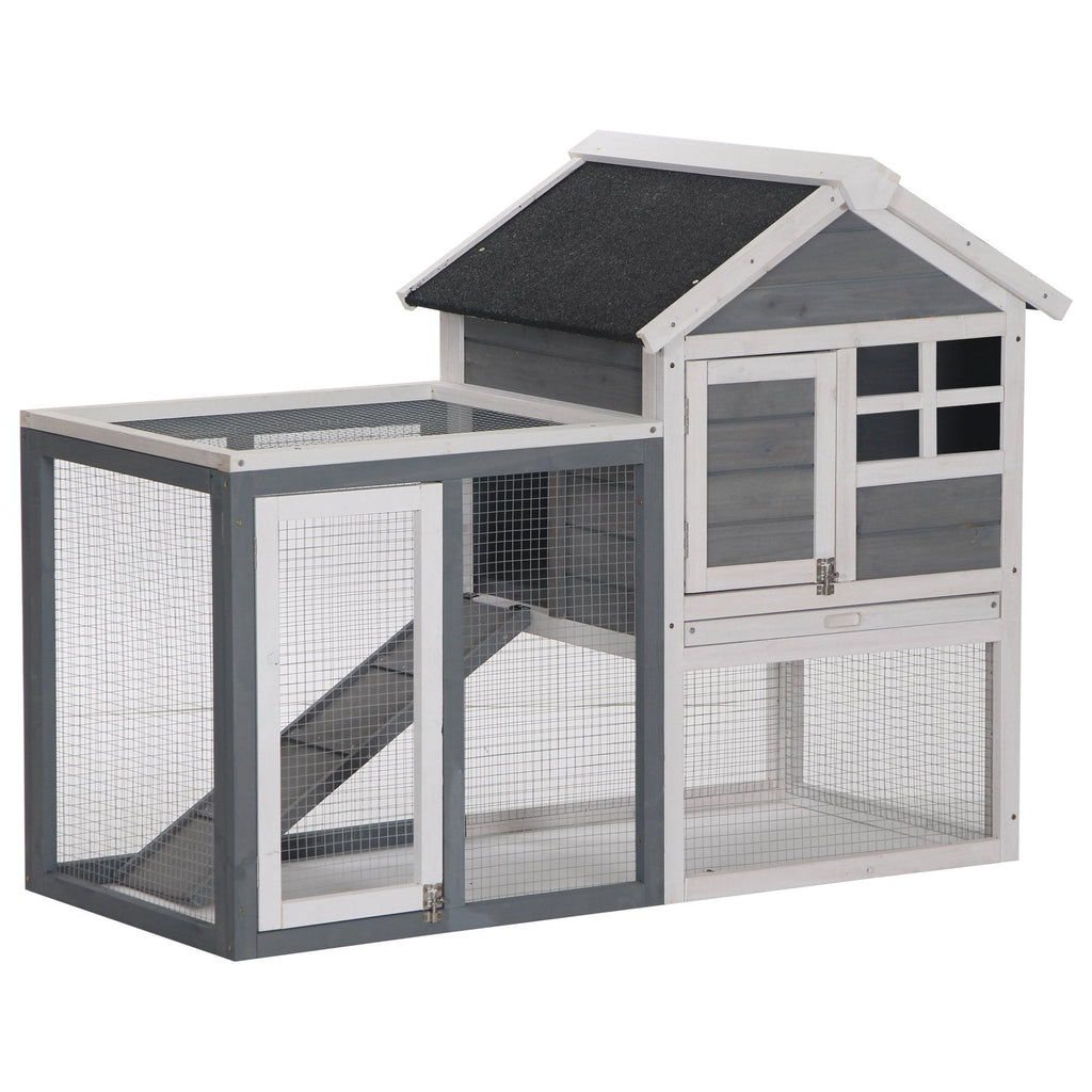 2 Tier Wooden Guinea Pigs Hutches Guinea Pig Cage Rabbit Cage Pull Out Tray W/ Ramp 122 x 62.6 x 92 cm-1