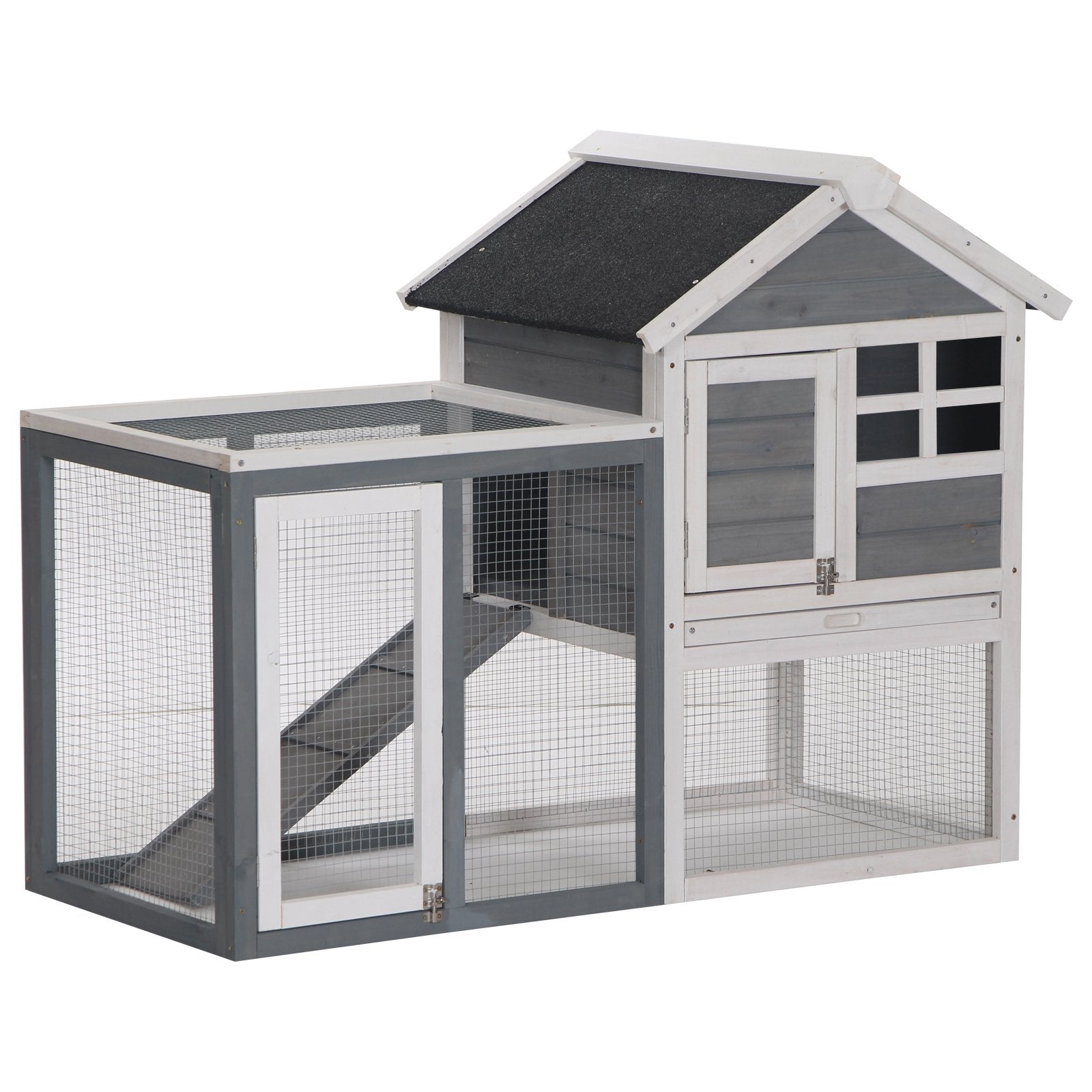 2 Tier Wooden Guinea Pigs Hutches Guinea Pig Cage Rabbit Cage Pull Out Tray W/ Ramp 122 x 62.6 x 92 cm-1