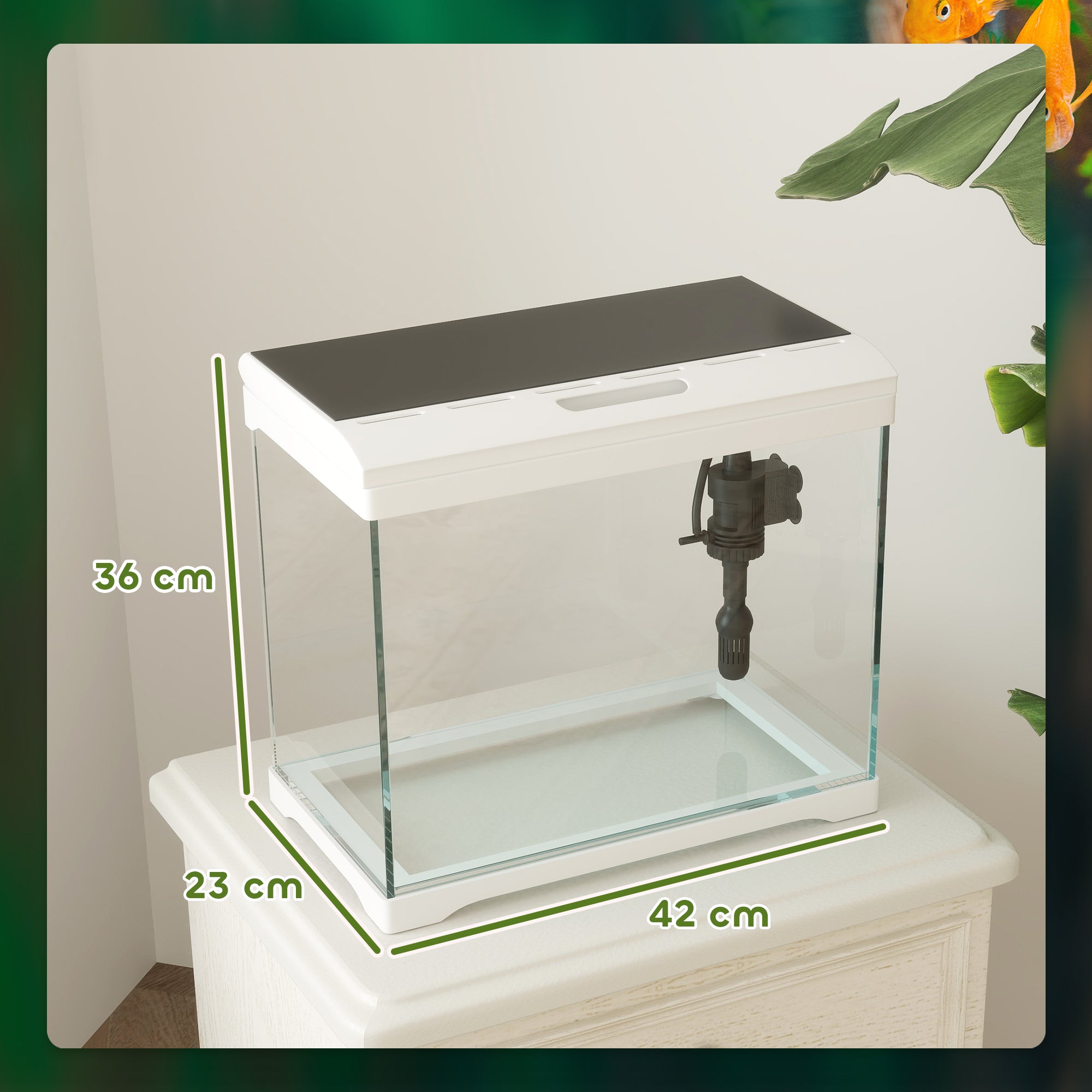 27L Glass Fish Tank with Filter System, LED Light, Water Pump, for Betta, Goldfish, Shrimps, White-2