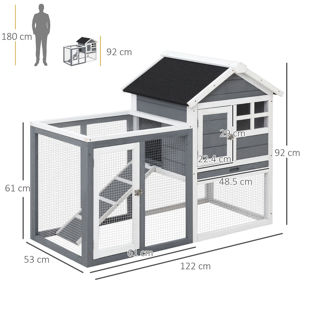 2 Tier Wooden Rabbit Guinea Pig Hutch Guinea Pig Cage Bunny Cage Pull Out Tray Small Animal House w/ Ramp 122 x 62.6 x 92 cm-2