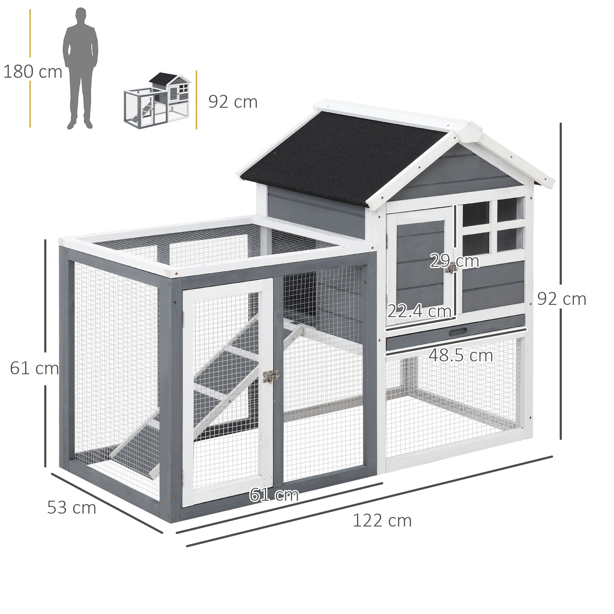 2 Tier Wooden Rabbit Guinea Pig Hutch Guinea Pig Cage Bunny Cage Pull Out Tray Small Animal House w/ Ramp 122 x 62.6 x 92 cm-2