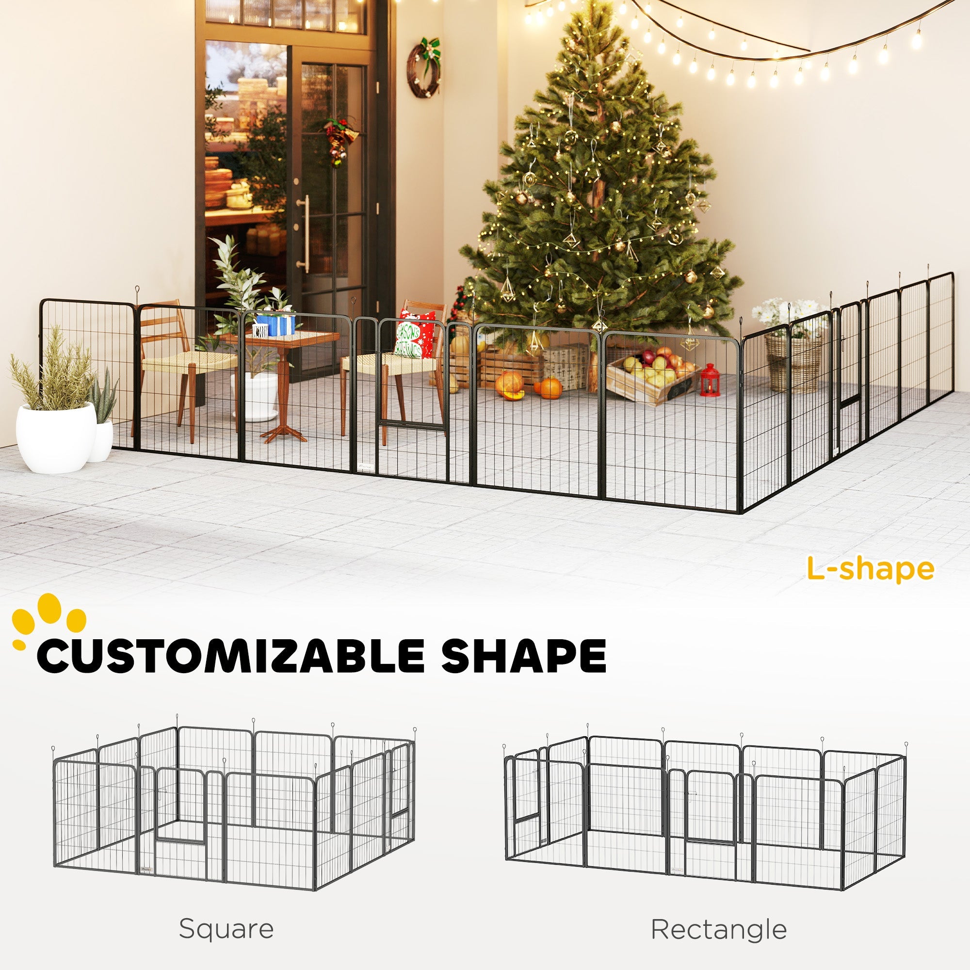 12 Panels Heavy Duty Dog Playpen with Doors, for Large Dogs, 100cm High, Black-3