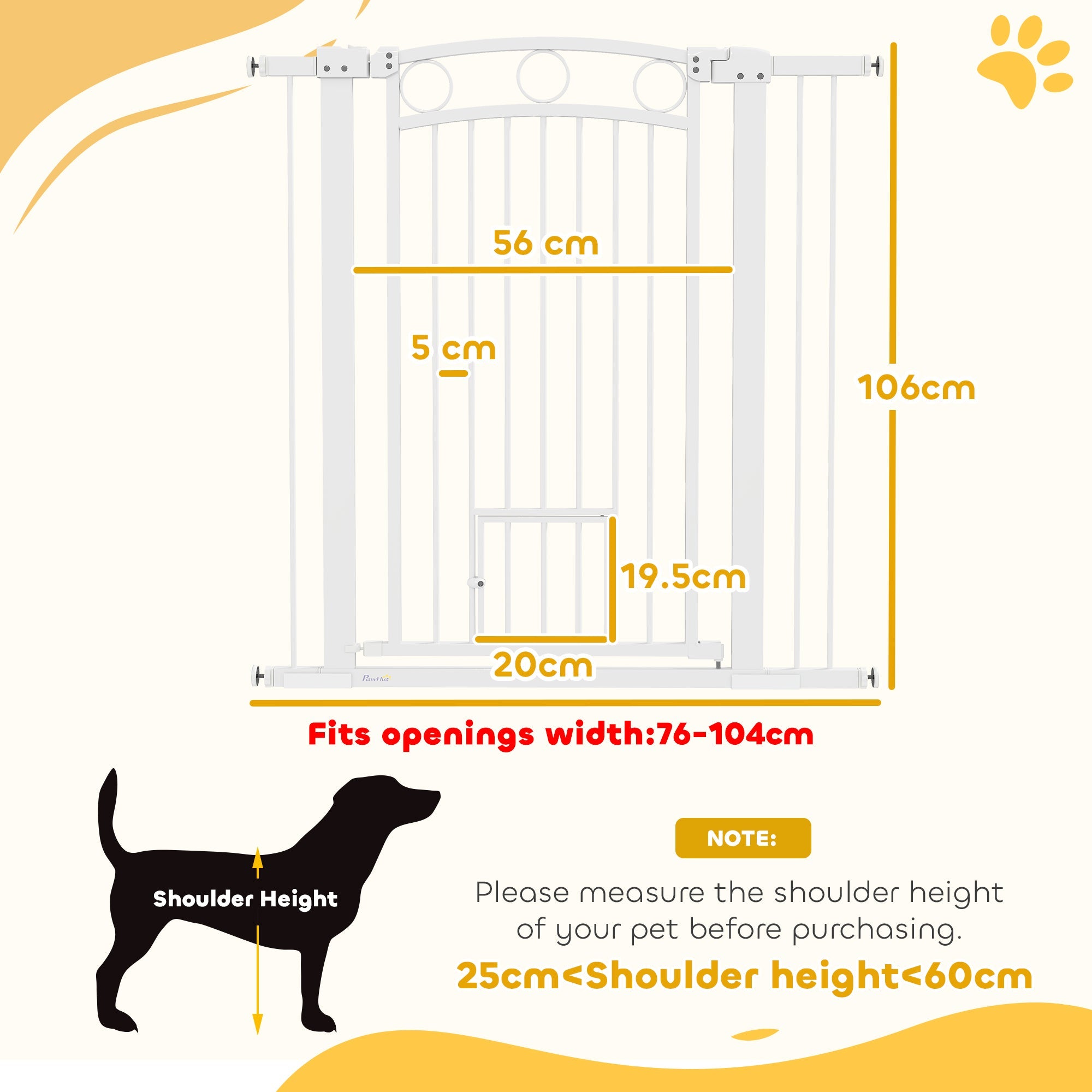 106cm Tall Dog Gate with Cat Door, 7cm and 14cm Extensions, for Stairs, Doorways, 76-104cm Width-2