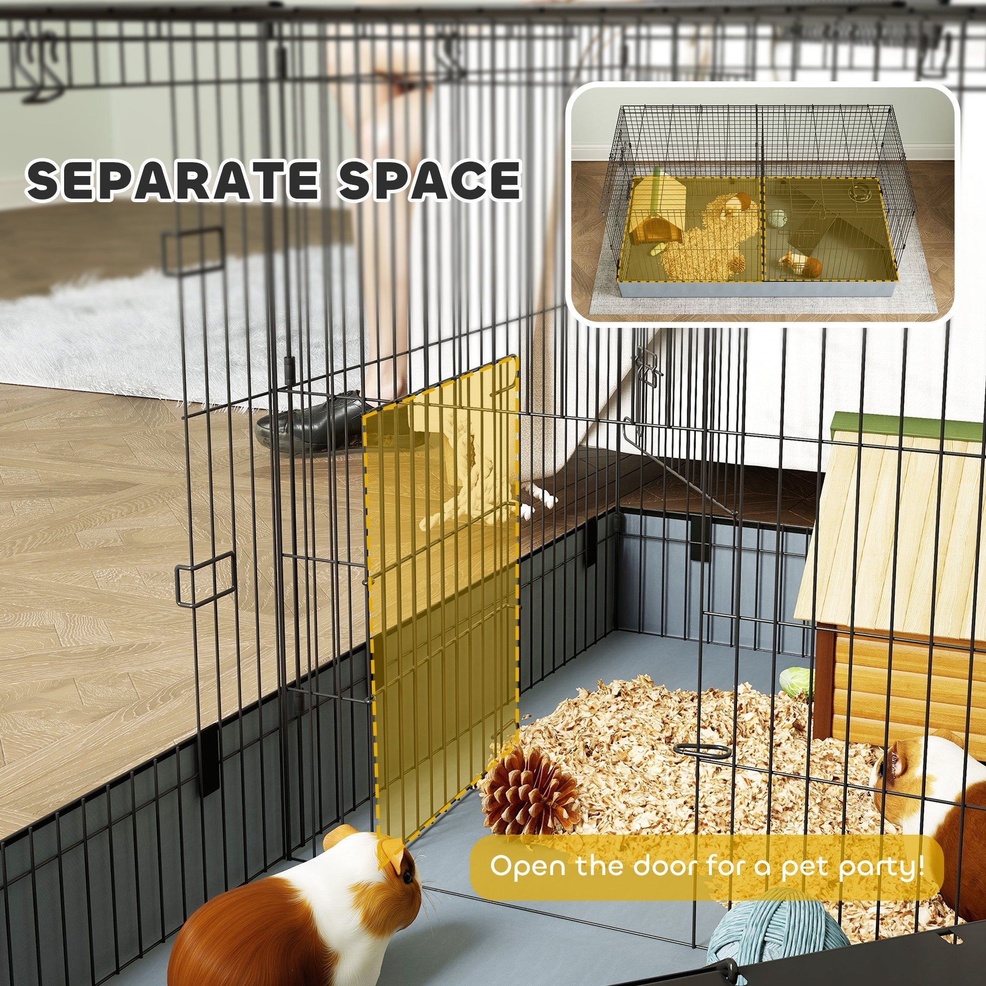 2 in 1 Guinea Pig Cage, Rabbit Cage Pet Playpen with 2 Separate Area, Waterproof Oxford Fabric Floor for Hedgehogs-4