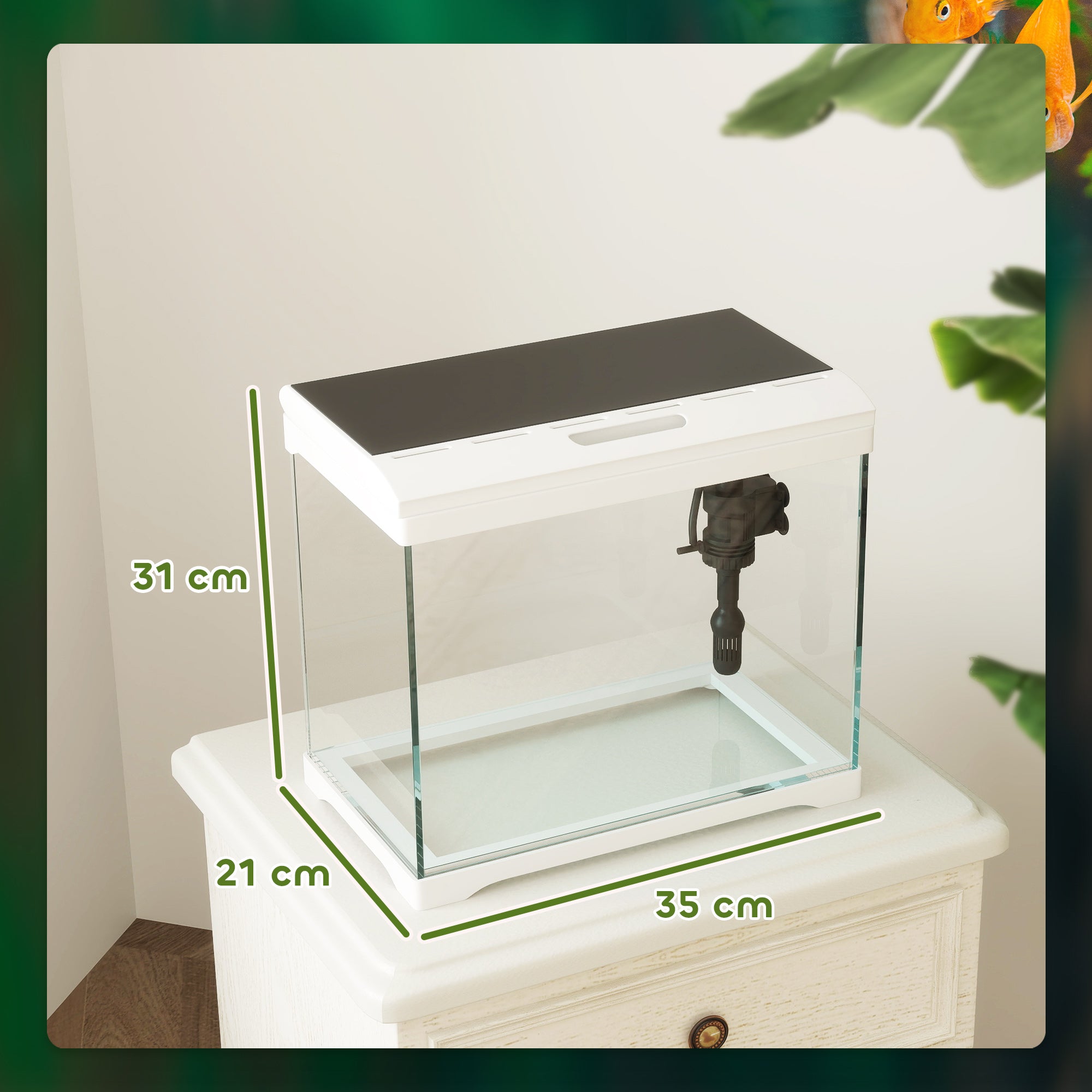 17L Glass Fish Tank with Filter System, LED Light, Water Pump, for Betta, Goldfish, Shrimps, White-2