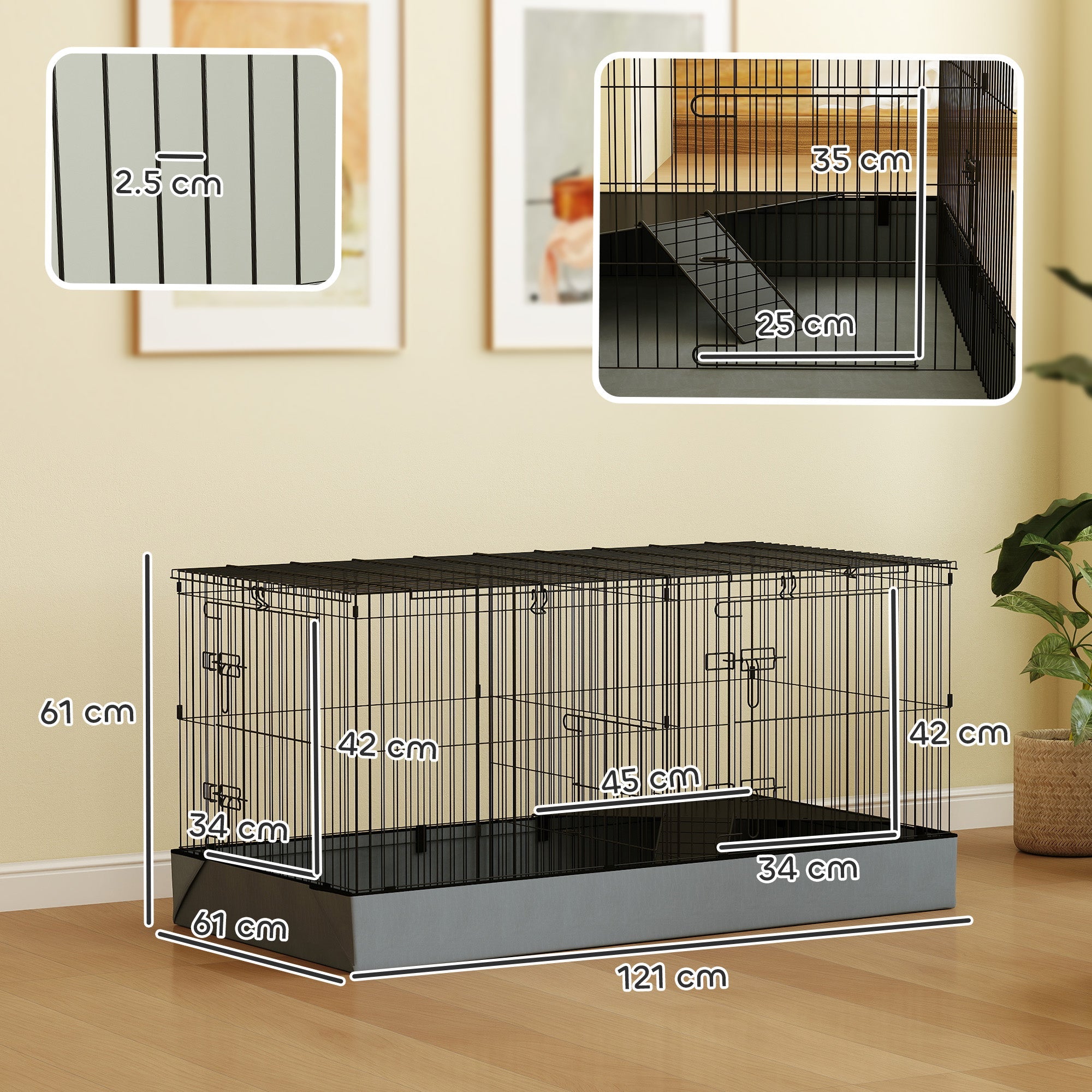 2 in 1 Guinea Pig Cage, Rabbit Cage Pet Playpen with 2 Separate Area, Waterproof Oxford Fabric Floor for Hedgehogs-2