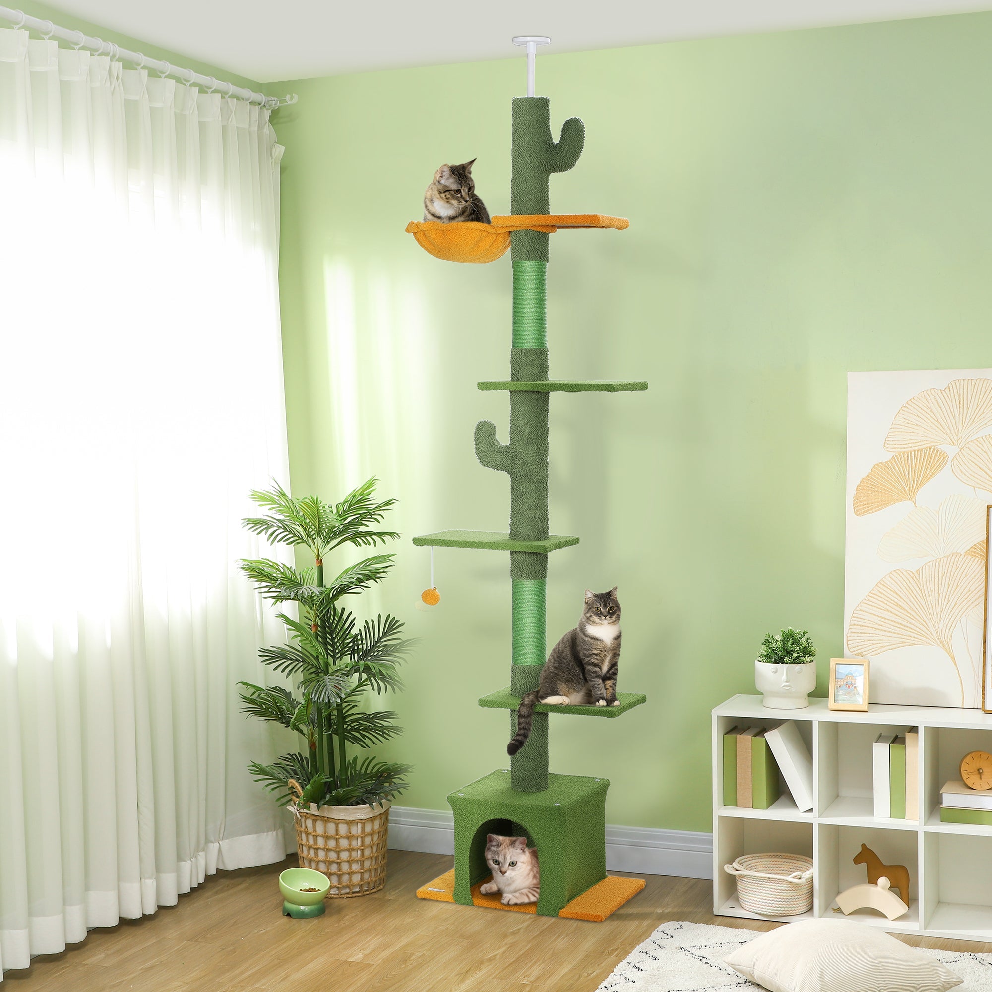 230-275cm Floor-to-Ceiling Adjustable Cat Tree with Scratching Posts, Hammock-1