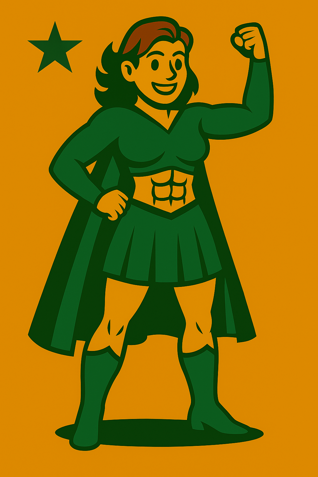 Mighty superheroine striking a triumphant pose